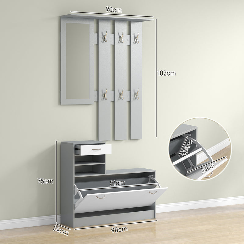 HOMCOM Hallway Furniture Set With Shoe Cabinet, Coat Rack And Mirror