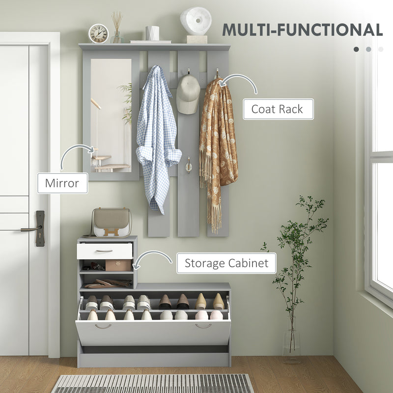 HOMCOM Hallway Furniture Set With Shoe Cabinet, Coat Rack And Mirror