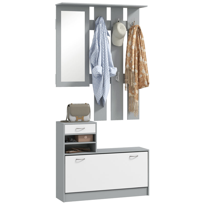 HOMCOM Hallway Furniture Set With Shoe Cabinet, Coat Rack And Mirror