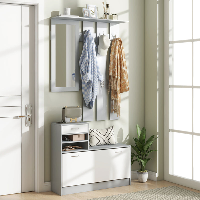 HOMCOM Hallway Furniture Set With Shoe Cabinet, Coat Rack And Mirror