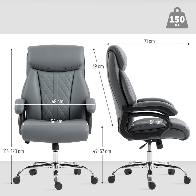 HOMCOM PU Leather Office Chair with Spring Padding, Swivel Wheels, Charcoal grey