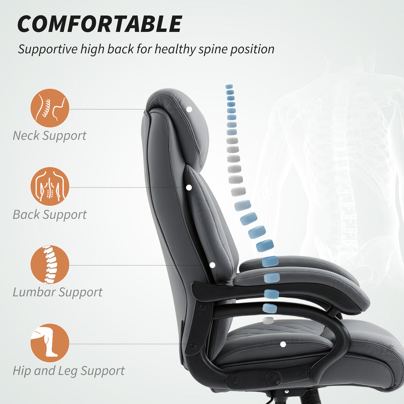 HOMCOM PU Leather Office Chair with Spring Padding, Swivel Wheels, Charcoal grey