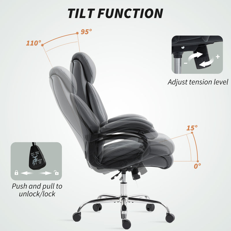 HOMCOM PU Leather Office Chair with Spring Padding, Swivel Wheels, Charcoal grey