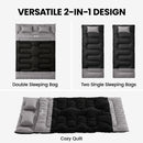 Outsunny Double Sleeping Bag With 2 Pillows, 220 X 160cm Sleeping Bag Grey