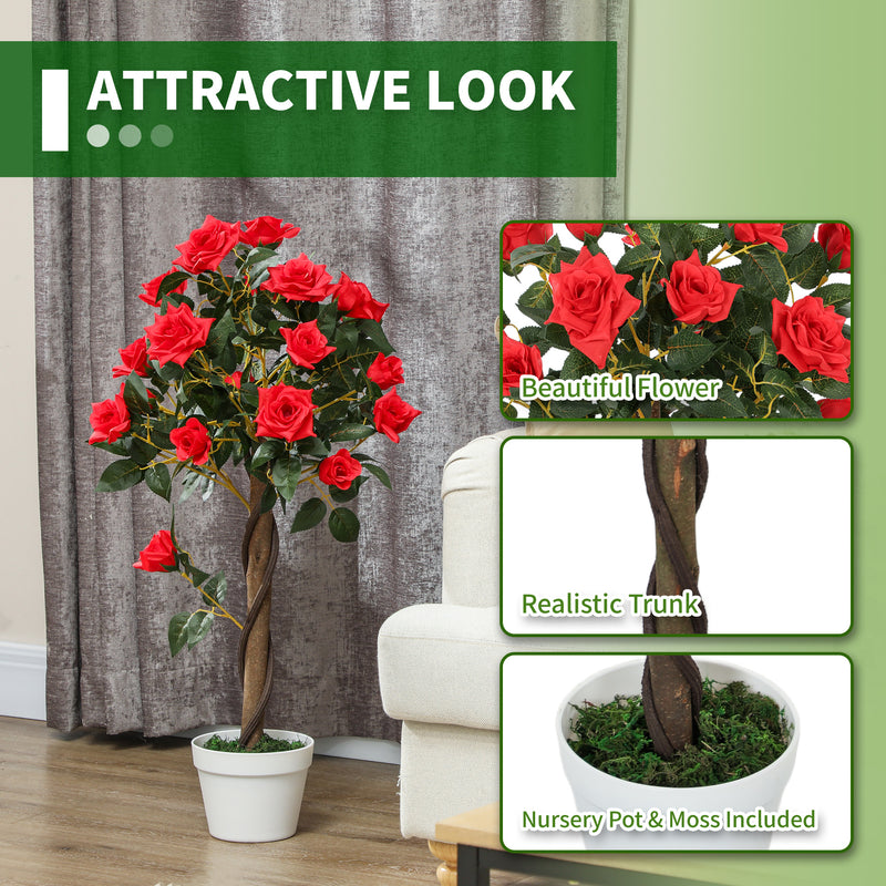 Outsunny Set of 2 90cm Artificial Rose Tree, Fake Decorative Plant