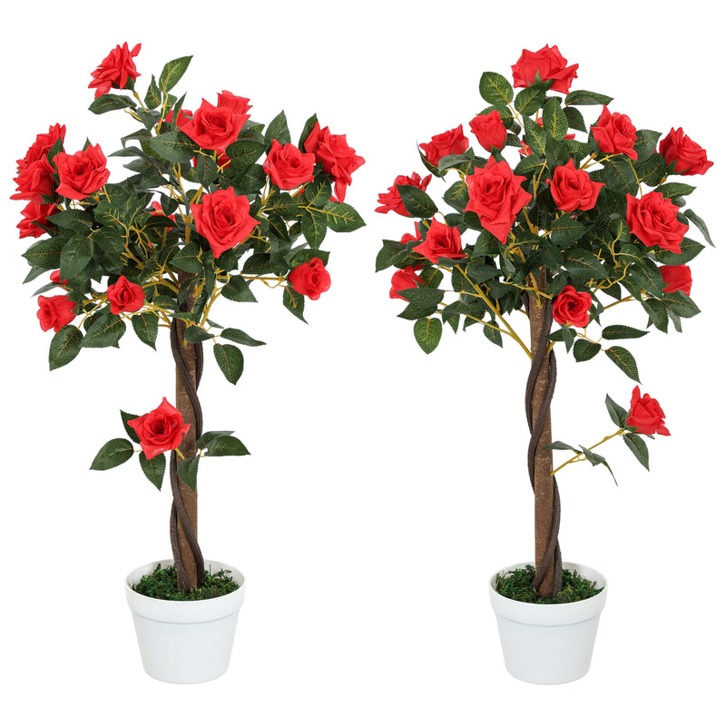 Outsunny Set of 2 90cm Artificial Rose Tree, Fake Decorative Plant