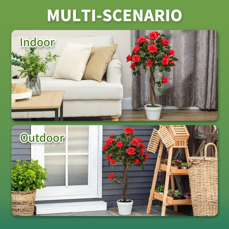 Outsunny Set of 2 90cm Artificial Rose Tree, Fake Decorative Plant