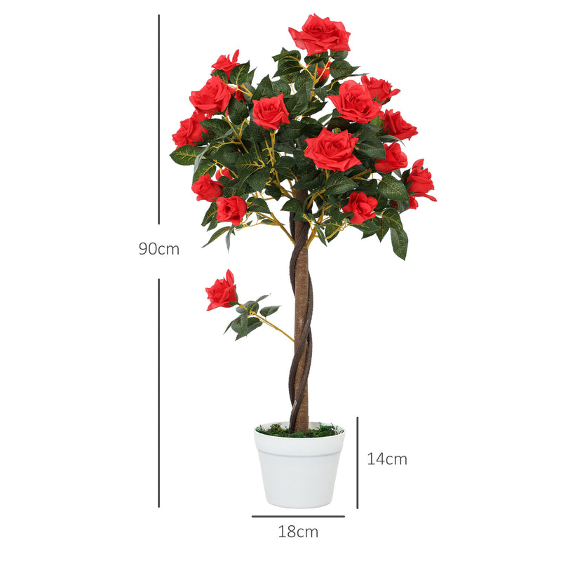 Outsunny Set of 2 90cm Artificial Rose Tree, Fake Decorative Plant