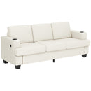 HOMCOM 3 Seater Sofa, Fabric Sofa with USB Ports and Cup Holders,