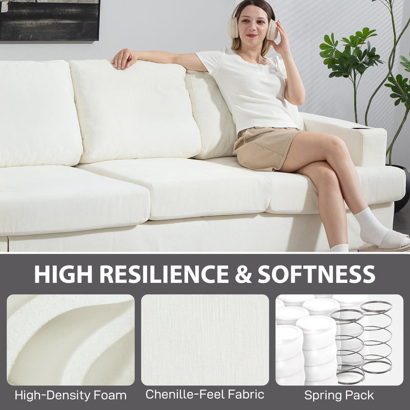 HOMCOM 3 Seater Sofa, Fabric Sofa with USB Ports and Cup Holders,