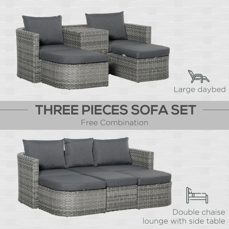 Outsunny Rattan Sofa Set to Daybed - Grey