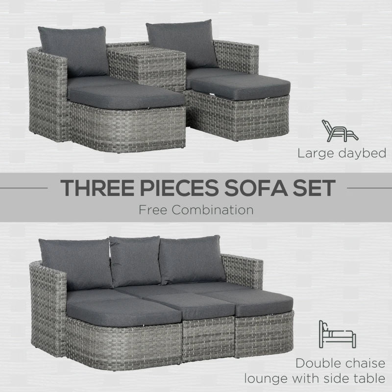 Outsunny 3 piece rattan wicker chaise lounge chair set with side table deals