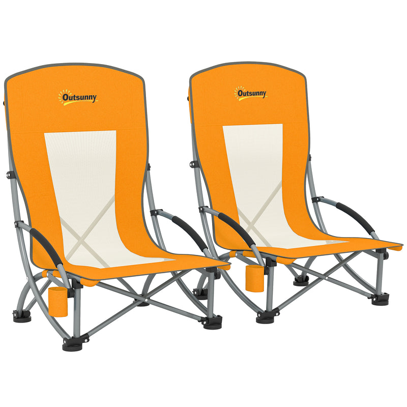 Outsunny Set Of 2 Folding Beach Chair, Camping Chair With Carry Bag