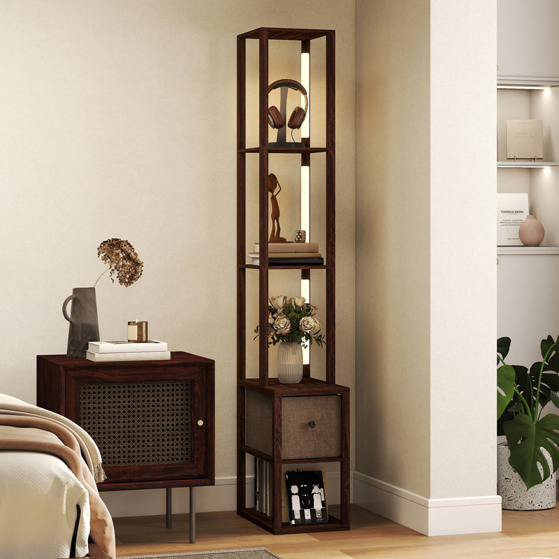 HOMCOM Floor Lamp with Shelves, LED Standing Lamp with Fabric Drawer