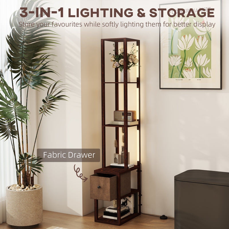HOMCOM Floor Lamp with Shelves, LED Standing Lamp with Fabric Drawer