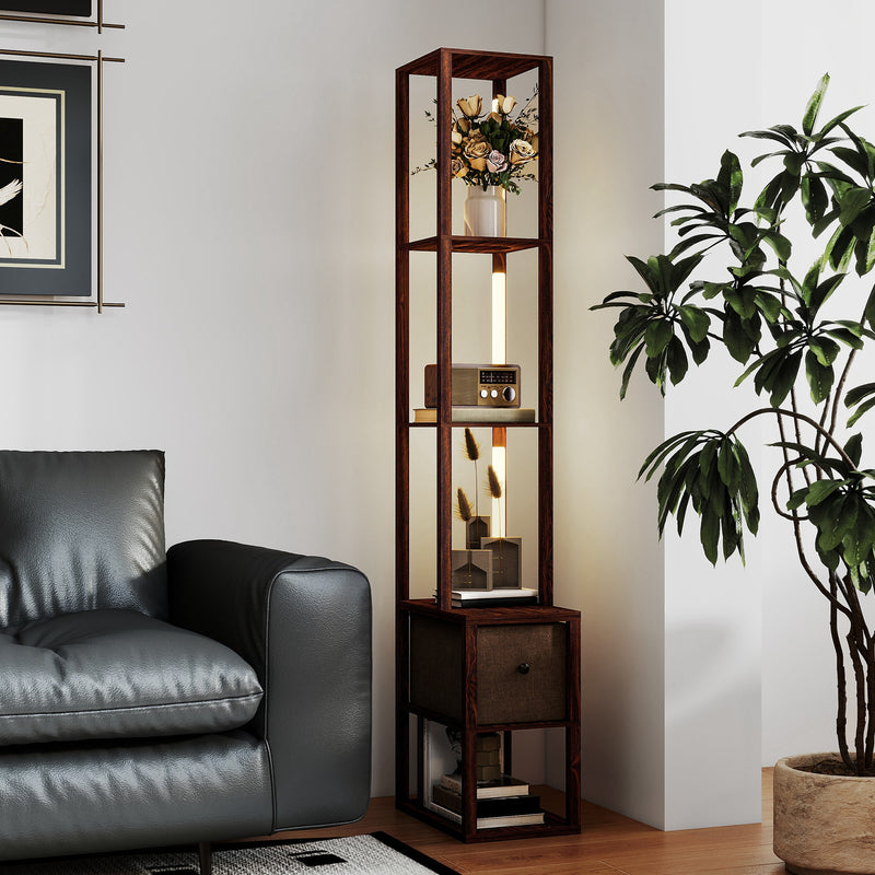 HOMCOM Floor Lamp with Shelves, LED Standing Lamp with Fabric Drawer