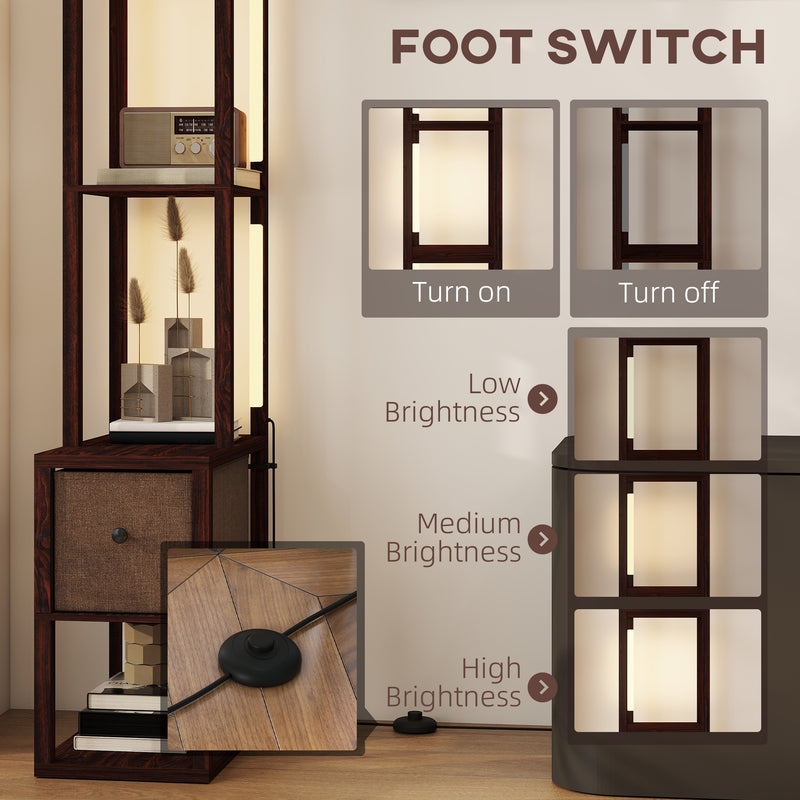 HOMCOM Floor Lamp with Shelves, LED Standing Lamp with Fabric Drawer