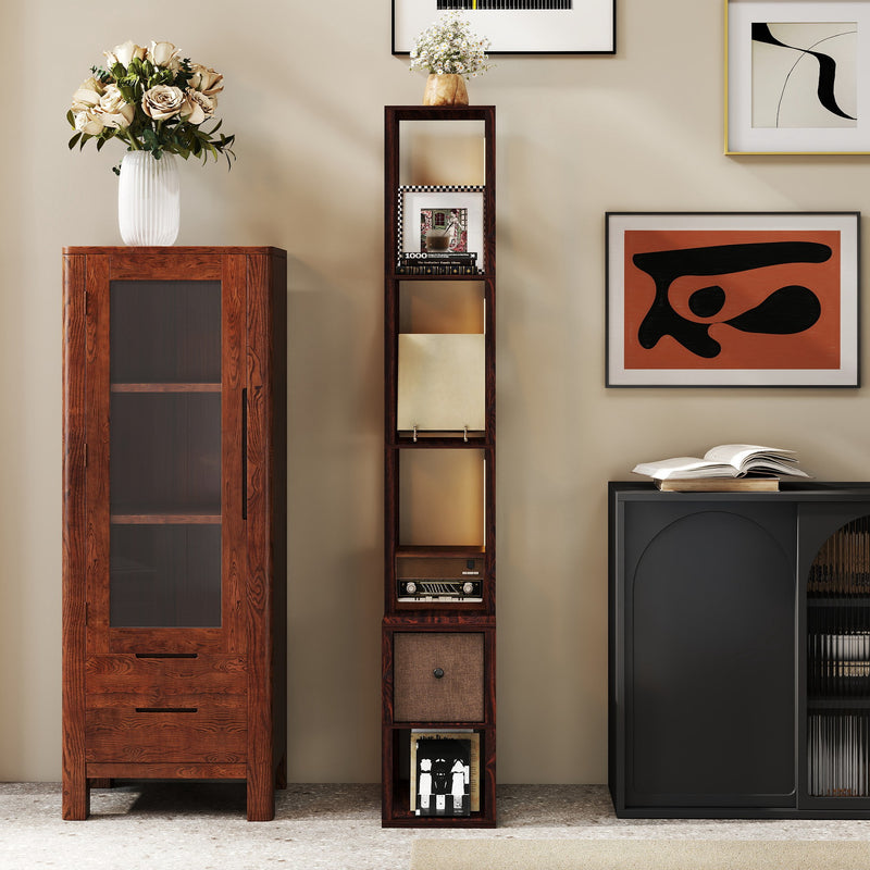 HOMCOM Floor Lamp with Shelves, LED Standing Lamp with Fabric Drawer