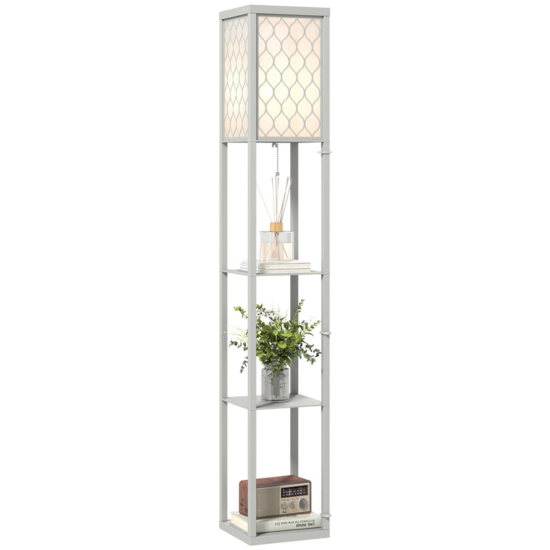 HOMCOM Modern Floor Lamp Light With 3 Shelves Fabric Lampshade