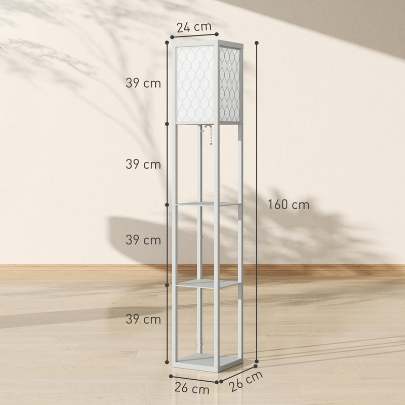 HOMCOM Modern Floor Lamp Light With 3 Shelves Fabric Lampshade