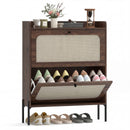 HOMCOM Boho Narrow Shoe Cabinet, Shoe Rack with 2 Flip Drawers, Dark Brown