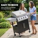 Outsunny 4+1 Burner Gas BBQ Grill with Side Burner, 50000 BTU Gas Grill