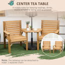 Outsunny Wooden Garden Love Seat W/ Coffee Table Partner Bench Tan Brown