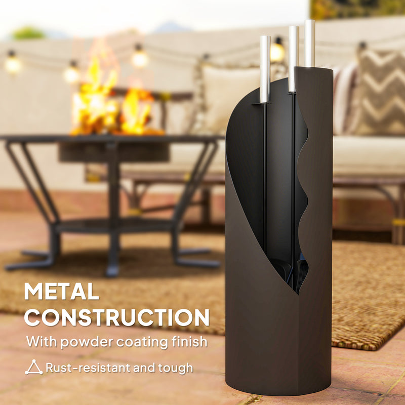 Outsunny 4 PCS Fireplace Companion Set, Metal Fireside Companion Set, Silver