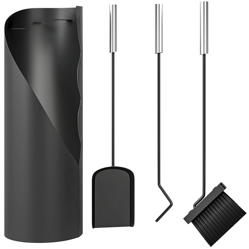 Outsunny 4 PCS Fireplace Companion Set, Metal Fireside Companion Set, Silver