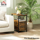 HOMCOM Bedside Table With Charging Station For Living Room, Rustic Brown