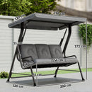 Outsunny 3-Seater Garden Swing Seat, Outdoor Swing Chair with Canopy, Grey