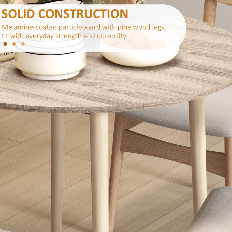 HOMCOM Foldable Dining Table, Round Drop Leaf Table, Wood Legs, Natural