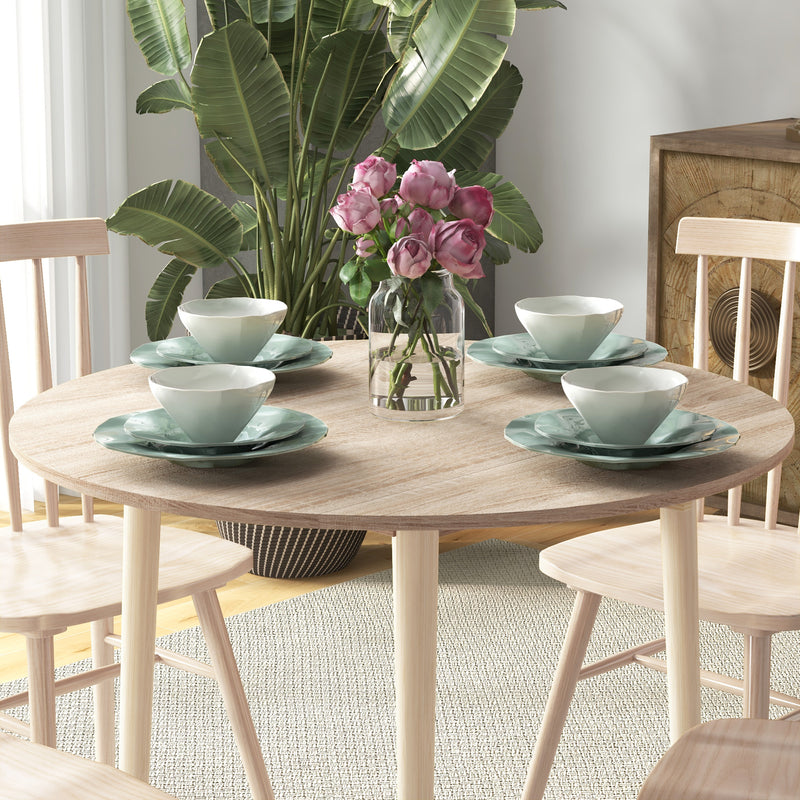 HOMCOM Foldable Dining Table, Round Drop Leaf Table, Wood Legs, Natural