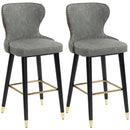 HOMCOM Bar Stools Set of 2, Dining Stools with Backrest, Footrest, Grey
