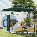 Outsunny Garden Cantilever Parasol w/ Weighted Base Tilt Crank Dark Green