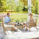 Outsunny 3 Piece Rattan Garden Furniture Set With Cushions, Natural Wood