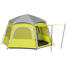 Outsunny Instant Camping Tent, 4 Person Easy Setup Dome Tent - Dark Grey/Light Grey/Yellow