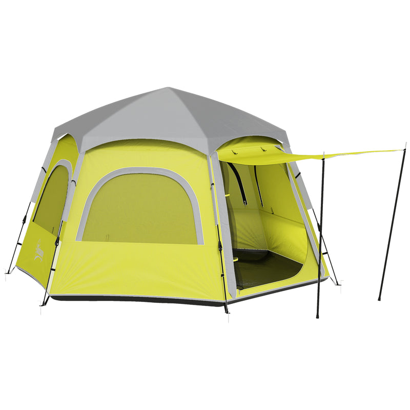 Outsunny Instant Camping Tent, 4 Person Easy Setup Dome Tent - Dark Grey/Light Grey/Yellow