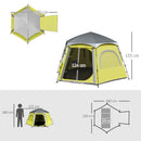 Outsunny Instant Camping Tent, 4 Person Easy Setup Dome Tent - Dark Grey/Light Grey/Yellow