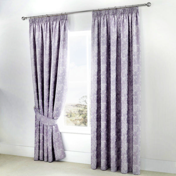 D & D Jasmine Pencil Pleat Curtains in Lavender