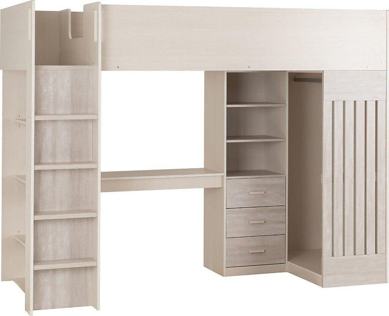 LUNA HIGH SLEEPER SINGLE BED - WHITE/GREY