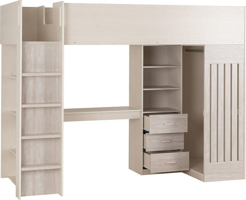 LUNA HIGH SLEEPER SINGLE BED - WHITE/GREY