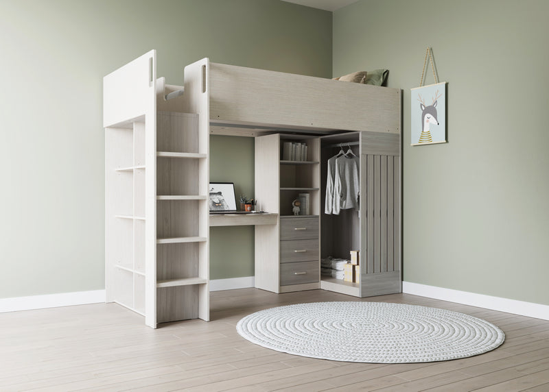 LUNA HIGH SLEEPER SINGLE BED - WHITE/GREY