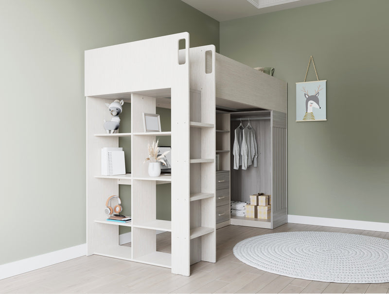 LUNA HIGH SLEEPER SINGLE BED - WHITE/GREY