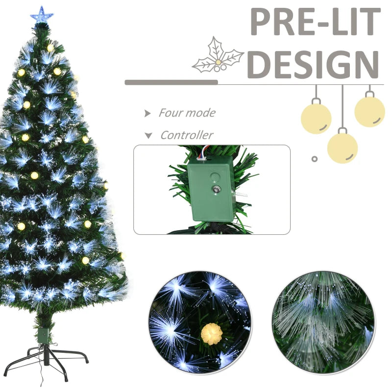HOMCOM Fibre Optic Christmas Tree with Star Topper 5ft