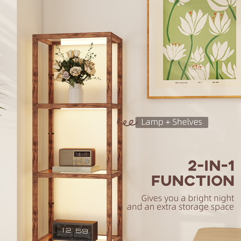 HOMCOM LED Floor Lamp with Glass Shelves, Dimmable Room Lamp