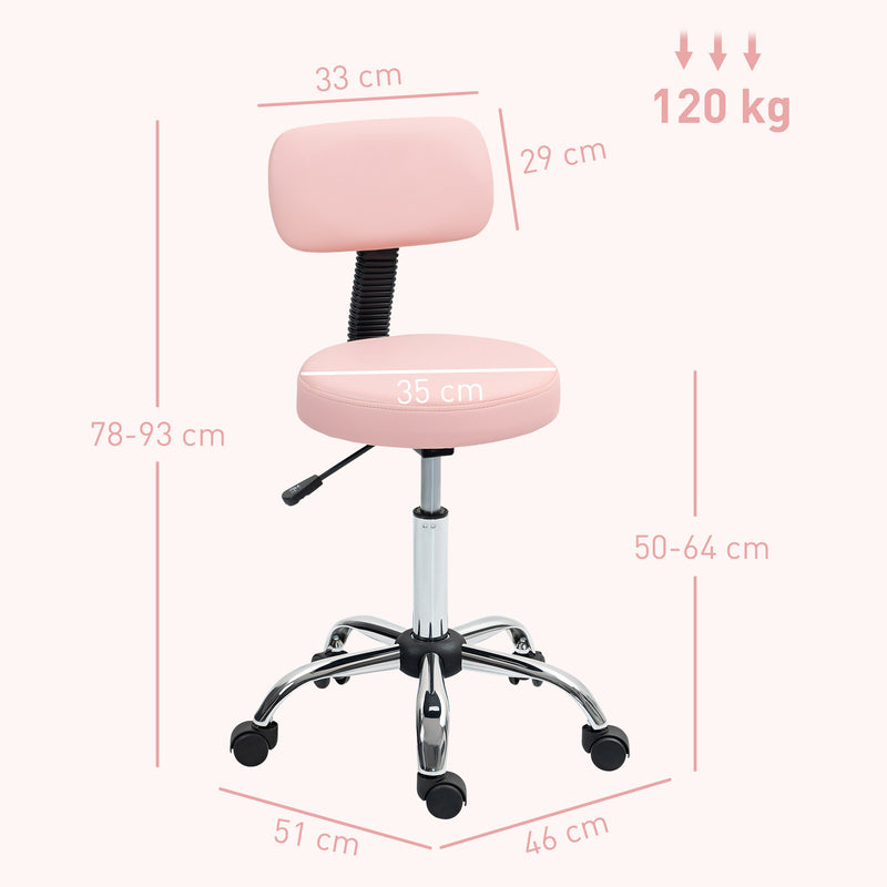 HOMCOM Rolling Stool with Backrest, Wheels, Faux Leather Salon Chair