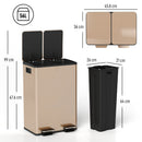 HOMCOM Dual Kitchen Bin Pedal Bin for Recycling and Waste, Gold Tone