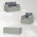 Outsunny 4 Piece Rattan Garden Furniture Set with Cushions, Light Grey