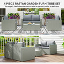 Outsunny 4 Piece Rattan Garden Furniture Set with Cushions, Light Grey